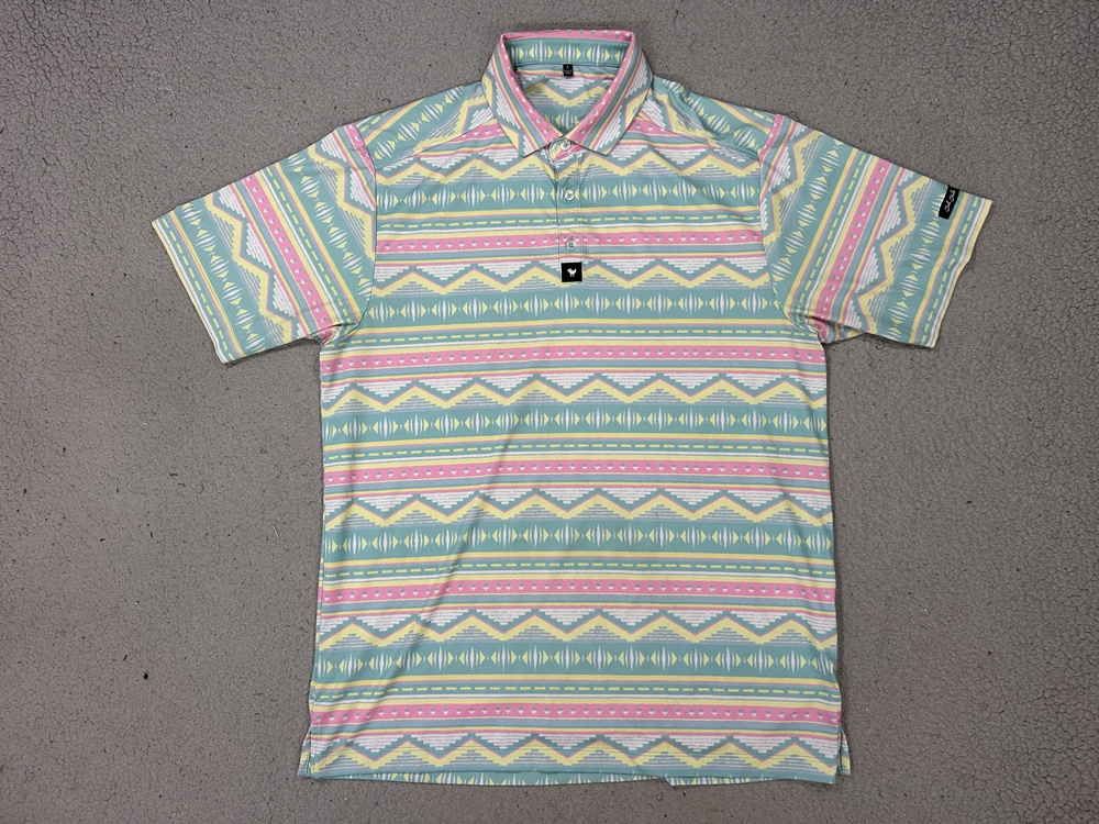 Bad Birdie Polo Shirt Mens Large Pastel Aztec Geometric Golf Performance Stretch